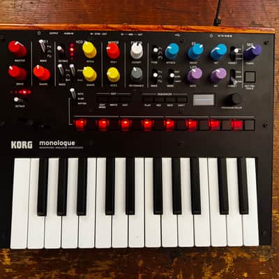 Title: Korg Monologue Black Monophonic Analog Synthesizer w/ DJTechTools Chroma Caps, Original Knobs & PSU image 1