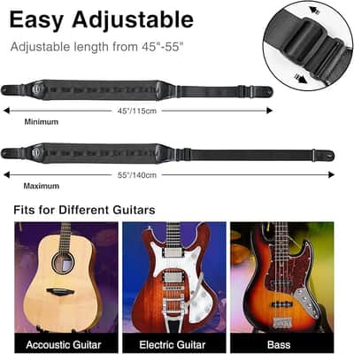 Bass Guitar Strap for Heavy Bass, Guitars with 3.5” Wide Guitar Strap Padded Thickened Foam Bass Strap Adjustable Length from 45" to 55" Bass Guitar Straps with 2 Strap Locks & 6 Picks image 4