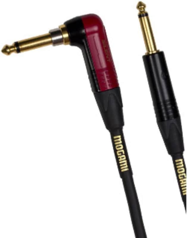 Gold INST Silent R-10 Guitar Instrument Cable, 1/4" TS Male Plugs, Gold Contacts, Right Angle silentPLUG to Straight Connectors, 10 Foot image 1