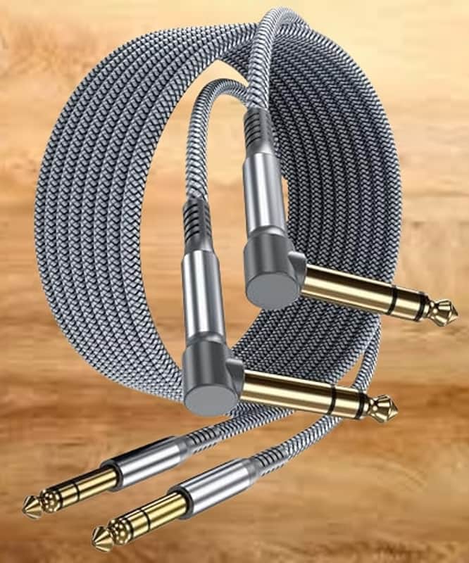 1/4 Quarter Inch TRS Instrument Cable 10ft 2-Pack,Right-Angled to Straight 6.35mm Guitar Bass AMP Cord,6.3mm Male Stereo Audio Line for Electric Guitar,Bass,Keyboard,Mixer,Amplifier,Speaker image 1