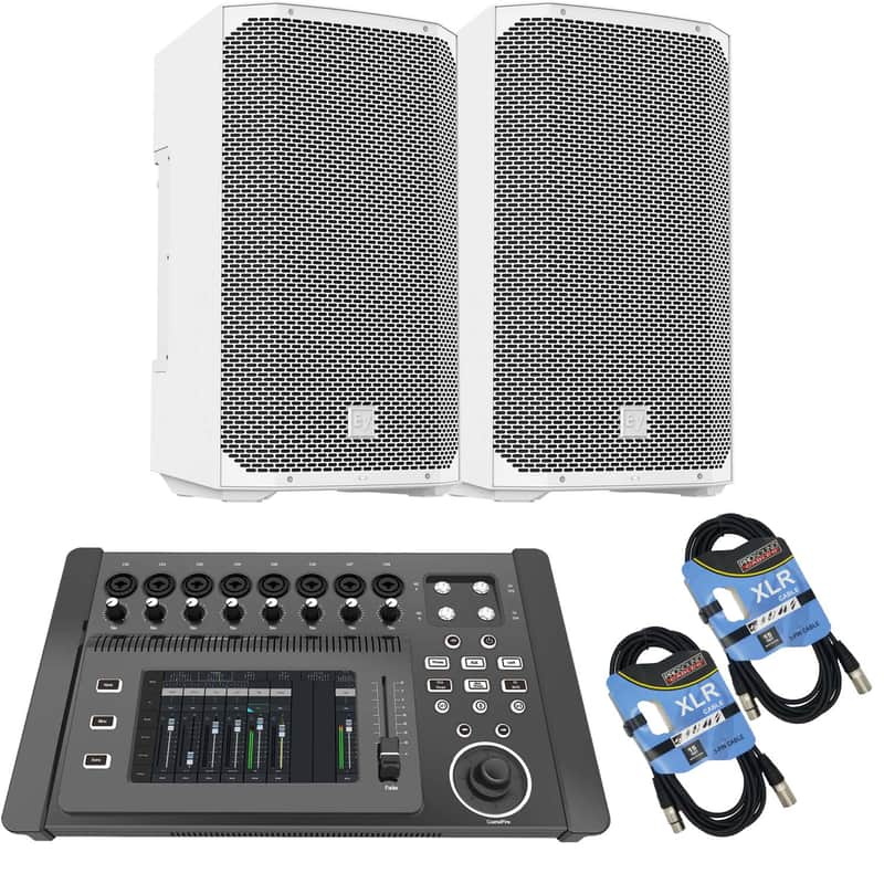 (2) Electro-Voice EVERSE 12 Weatherized Battery-Powered (White) - PSG AUDIO DM-1608 - (2) XLR Cables Bundle image 1
