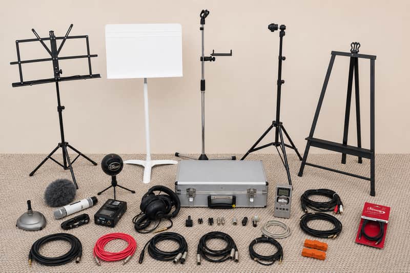 Live Performance Bundle – Mic Stands, Music Stands, Headphones, Wireless Mic, Cables, & more! image 1