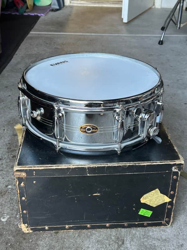 Slingerland No. 130 Gene Krupa Sound King 5x14" 8-Lug Chrome Over Brass Snare Drum with Vintage Case 1960s image 1
