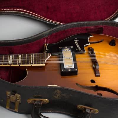 Harmony  H-35 Hollow Body Electric Mandolin (1968), ser. #2870H35, original black chipboard case. image 13