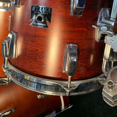 Vintage 1980's TAMA Royalstar 7-Piece 8/10/12/13/16/22 Drum Kit Set in Super Mahogany Satin w/ Metal Snare Drum image 6