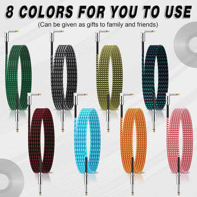 10ft Multicolored Braided 1/4" TS Instrument Cable (8-Pack) - Guitar & Amp Cords image 3