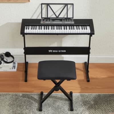 MUSTAR Black 61Key Lighted Up Electric Piano Keyboard Bench,Headphone,Microphone image 9