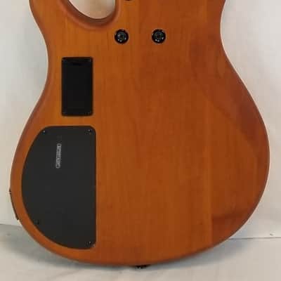 Yamaha TRBX604FM Flame Top 4 String Electric Bass, 3-Band Active EQ , Matte Amber image 11