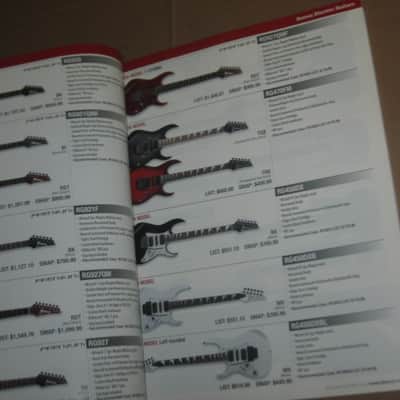 very lightly handed, near A+ genuine Ibanez 2013 Full Line Catalog (114 total pages) + a one page Amendments sheet (states "For Authorized Dealers Only") Color Pictures and B & W Text, Thin Quality Paper, Semi-Gloss Sheen, CATALOG - L: 11" x W: 8 & 1/4" image 9