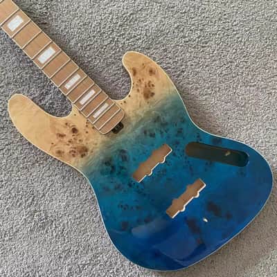 Custom Blue DIY Project 4 String Jazz Bass Style, Alder Wood Body, Roasted Maple Neck image 1