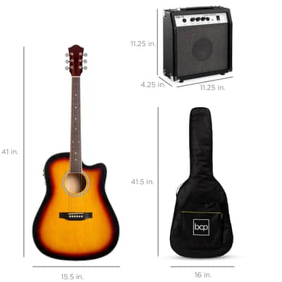 Best Choice Products Beginner Acoustic Electric Cutaway Guitar Set w/ Case, Strap - 41in-Blue image 14
