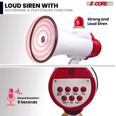 5 Core Megaphone 30W Bull Horn PA Speaker w 800 Yards Range Loud Siren Voice Amp image 3