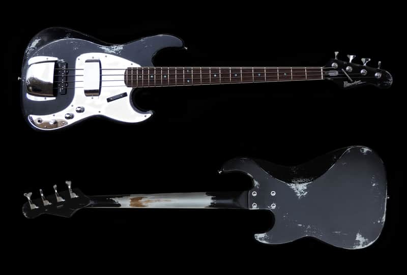 Black/Silver Heavy Relic Precision Style PS Electric Bass Guitar By Burretone Guitars image 1
