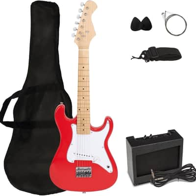 30 Inch Kids Electric Guitar Beginner Kit, Junior Size Mini Electric Guitar for Children with Amplifier (battery/adaptor not included) and Guitar bag, Red image 1