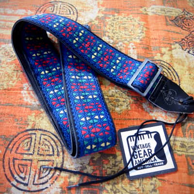 ACE Guitar Strap Blue Kaleidoscope Model as used by Rolling Stones Circa-1960s-Blue with Red, Green & Yellow Diamonds image 6