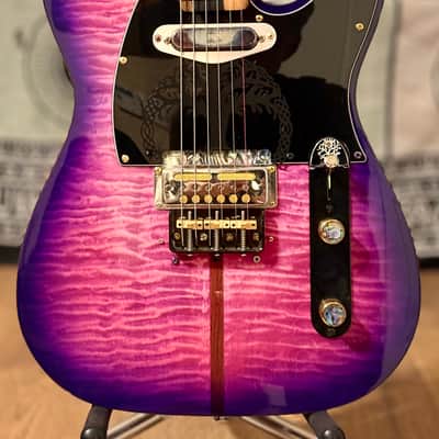 Custom Telecaster Mad Cat Partscaster – Quilted Purple Burst • Hipshot Locking Tuners • Lace Chrome Burner • Vintage Gold Foil w/hardshell case image 4