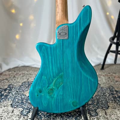 Offbeat Guitars Jacqueline TB2-34 Long Scale Bass, Bahama Skies on Pine, Custom Fralin Pickups, Leo Quan Badass Hardware image 3
