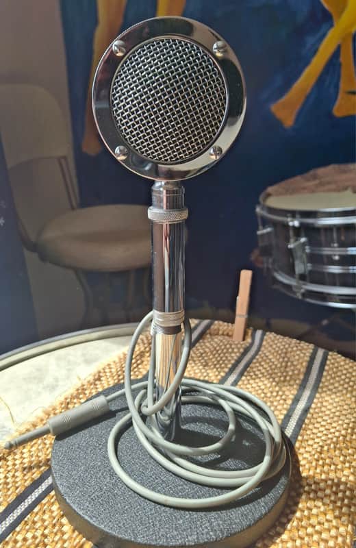 Vintage 1960's Astatic D-104 crystal "Lollipop" microphone Chrome w F-11 adapter image 1