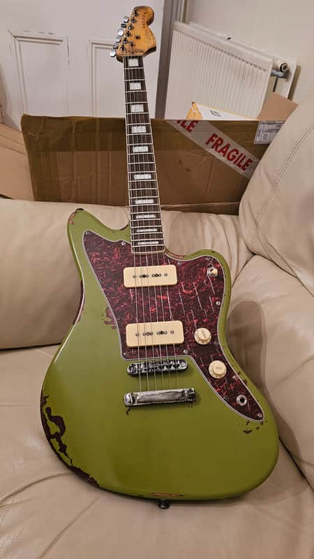 Custom Jazzmaster green electric guitar relic with P90 pickups 2025 image 1