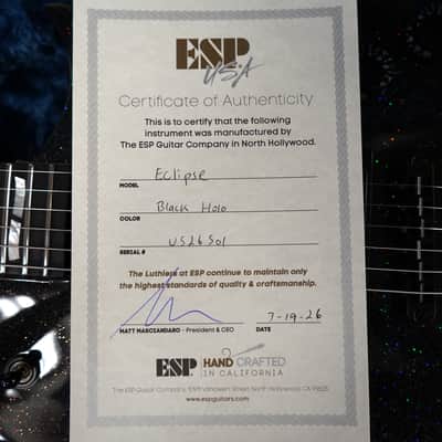 ESP USA Eclipse Black Holo 6-String Electric Guitar w/ Black Tolex Hard Case image 7