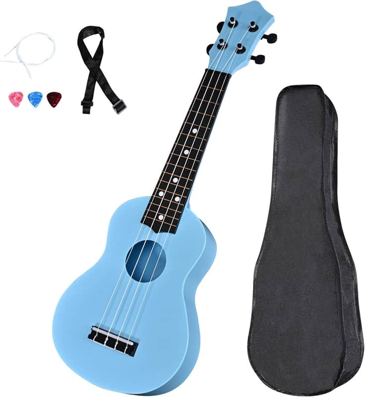 Kids Toy Ukulele 21 inch Plastic Ukelele,Musical Instrument, Ukulele Toy Gift for Children Beginners with Bag Picks Strings (Light blue) image 1