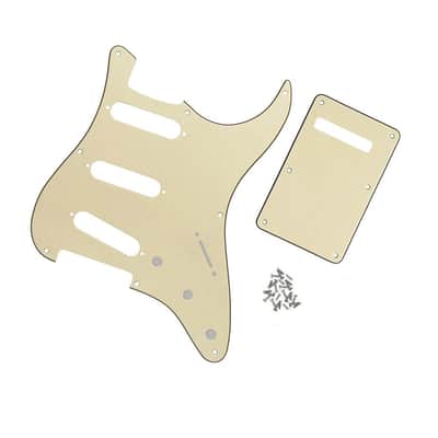 Stratocaster Guitar Pickguard + Back Plate Set 3 Ply Cream 8 Hole SSS with Screws image 1