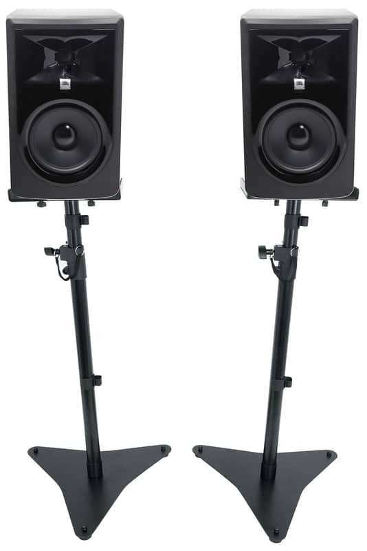(2) JBL 306P MkII 6" Powered Active Studio Monitors Speakers+Adjustable Stands image 1