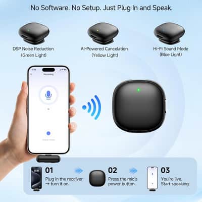 Wireless Lavalier Microphone for iPhone,AI Noise Cancelling,Lapel Mics with USB-C/Lightning Plug,Magnetic Mic,40H Battery Life for iPhone17/16/15/Android/PC/Tablet,Case for Stream,Vlog,TikTok,YouTube image 3