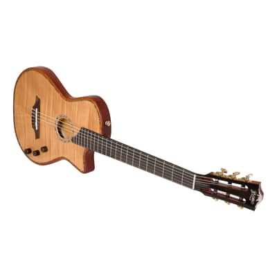 Bromo BEN2C Electric Nylon String Guitar, Thinline Fully Chambered Semi-Hollow Body Slim Neck Dual Pickup Stage Live Performance Fusion Classical Guitar with Hard Case (Natural) image 2