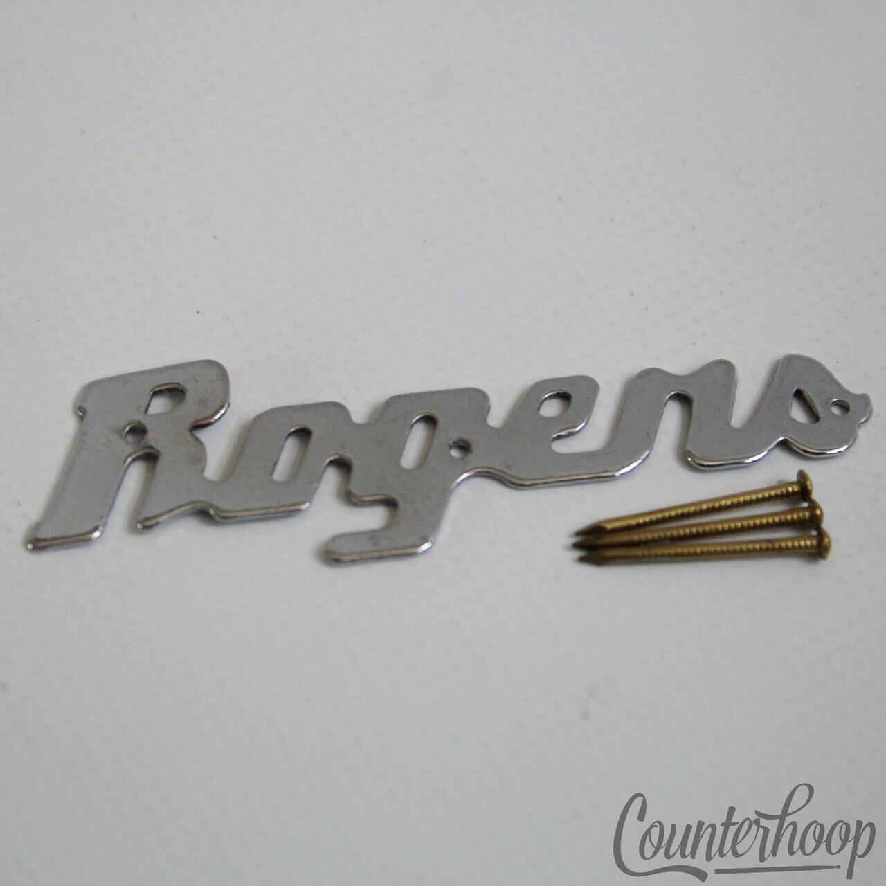 Rogers Script Logo Badge Vintage 60s Powertone/Holiday Bass/Tom/Snare Label USA — main photograph