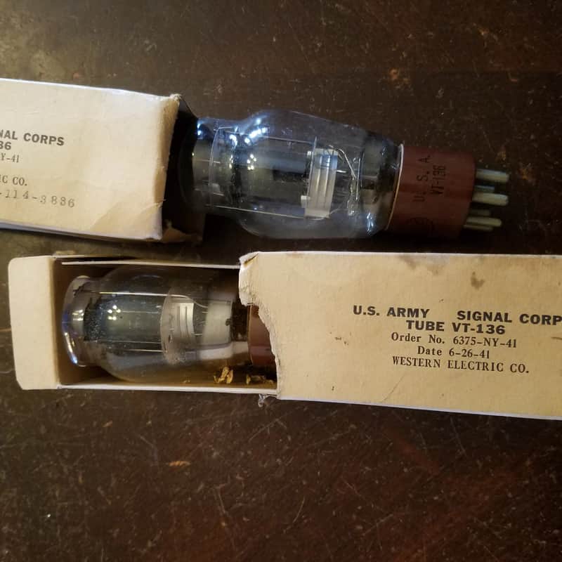 Pair IOB 1625 VT-136 RCA Western Electric JAN NOS radio audio vacuum tubes valves 1943-1944 image 1