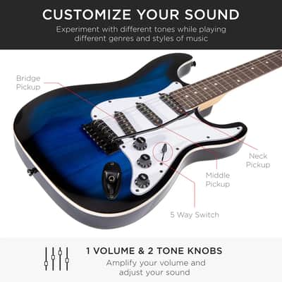 Beginner 39 In Electric Guitar Kit w/ Case, 10W Amp, Tremolo Bar - Blue image 4