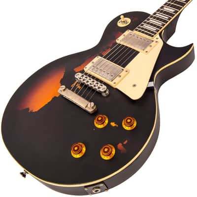 Vintage V100 ICON Electric Guitar ~ Distressed Black Over Sunburst image 4