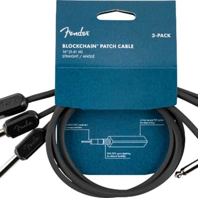 Fender Blockchain 16" Pedal Patch Cables, 3-pack, Straight/Angled image 1