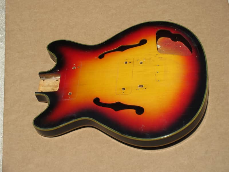 Vintage 1960s Silvertone 1418 Sunburst Semi Hollow Guitar Body Japan Teisco image 1