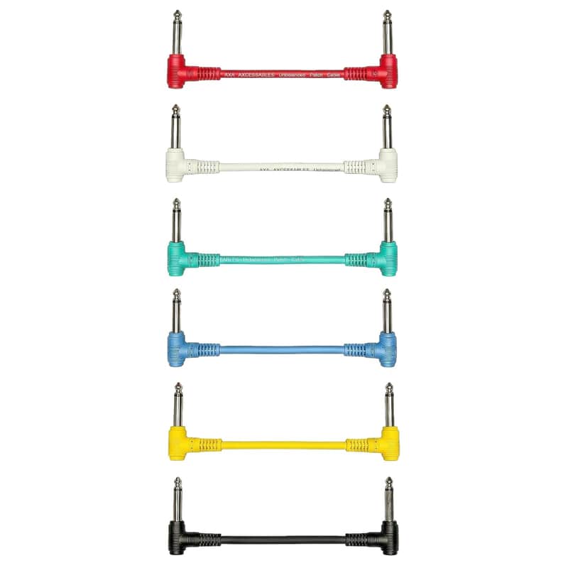 Right Angle to Right Angle 1/4" TS Guitar Patch Cables (3-Inch, 6-Pack) |Multi-Colored 1/4-Inch TS Mono Unbalanced Instrument Cords for Guitar Pedals, Effects, Patch Bays & Audio Gear image 1