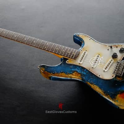 Fender Stratocaster Midnight Blue Pelham Dark Blue Heavy Relic Aged by East Gloves Customs image 6