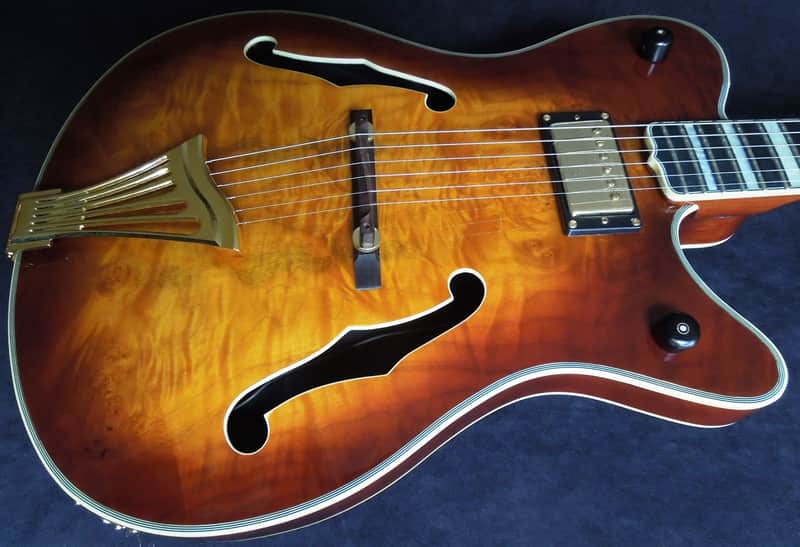 DYNAMIC Metropolitain VSB - Custom Thinline ES Jazz Guitar Exotic Amboyna Burl Top, Ebony Board image 1
