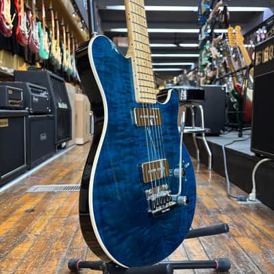 Ernie Ball Music Man Axis Super Sport MM90 Tremolo Electric Guitar 2012 Translucent Blue w/Hard Case image 2