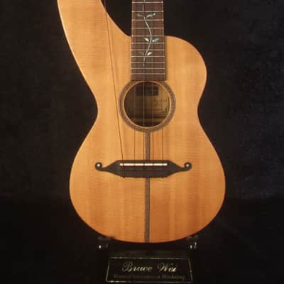 Handcrafted 5 String Harp Style Concert Ukulele, Solid Spruce, Mahogany, MOP Vine Inlay, Bruce Wei HU15-2002 image 4