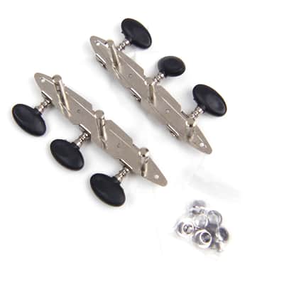 3-on-Plate Acoustic Guitar Tuners Set, Black knobs (3x3), Unique Shaped plate image 3