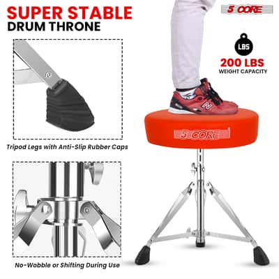 5 Core Drum Throne 3" Padded Drum Seat Height Adjustable Drumming Chair for Practice and Performance image 7