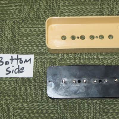 mostly very clean 1990s Gibson P-100 Soapbar pickup with Creme Cover (but can sell with black cover instead) NO mounting screws 6.3k - ideal for NECK position (2 conductor, solder connect) a P100 is a stacked humbucker that's hum-cancelling image 4