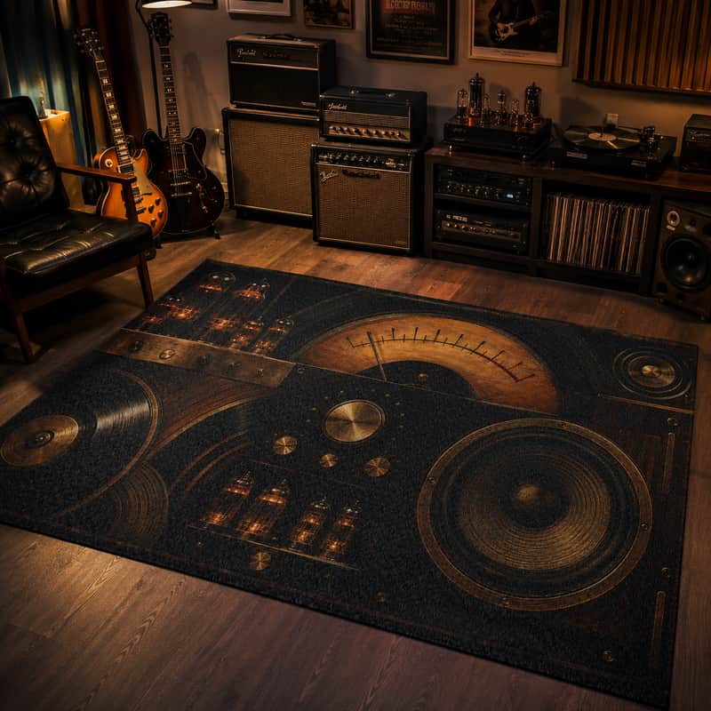 Vintage Tube Amp Area Rug 72x48 Vinyl Record Studio Rug Audiophile