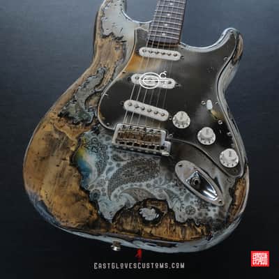 Fender Stratocaster 50th Anniversary White Marble Paisley Heavy Aged Relic by East Gloves Customs image 4