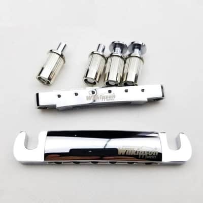 Wilkinson WOGT1 & WOGB2 Tune-O-Matic Bridge for LP Guitar (Bridge & Tailpiece) - Chrome (Fast Free US Shipping!) image 1