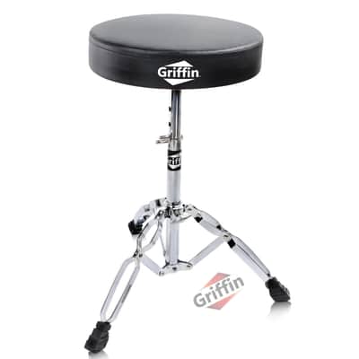 Griffin Drum Throne Seat - Padded Drummer’s Chair Drum Set - Percussion Stool for Adults - Professional Double Braced Hardware Stand for Practice with Adjustable Height from 18" to 23" image 1