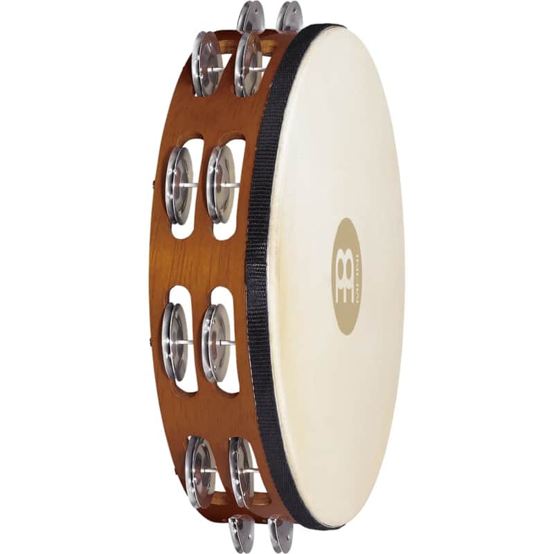 Meinl Traditional Wood Tambourine Goatskin 2 rows aluminum 10in image 1