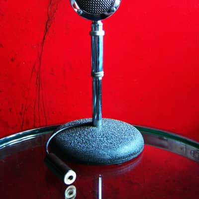 Vintage RARE 1950's Astatic D-104 crystal "Lollipop" microphone Chrome w adapter & Atlas DS-5 desk stand PROP DISPLAY image 1