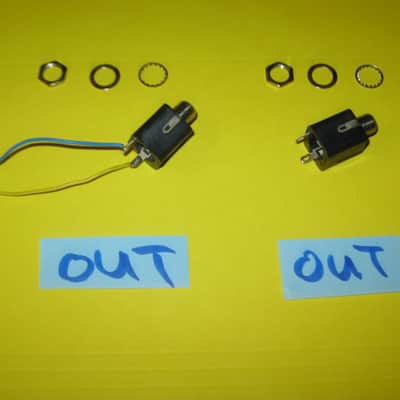 TWO lightly used genuine BOSS OUTPUT jacks (for compact sized pedals) + nuts & washers - ONE jack has two wires (blue & yellow) attached to it - they work fine (specifically from 2010 (but can be used on other year BOSS pedals) NO pedal / NO other parts image 1